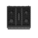 Black 30-inch propane range front view with multiple cooktop burners