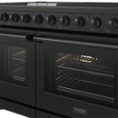 Black gas range control panel with knobs and oven door window