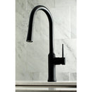 Kingston Brass Gourmetier New York Single-Handle Pull-Down Kitchen Faucet, Matte Black (LS2720NYL)