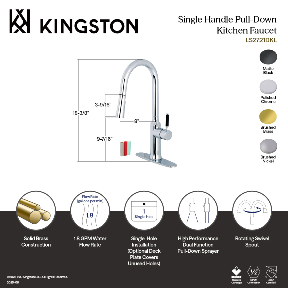 Kaiser Single-Handle Pull-Down Kitchen Faucet in Brushed Brass