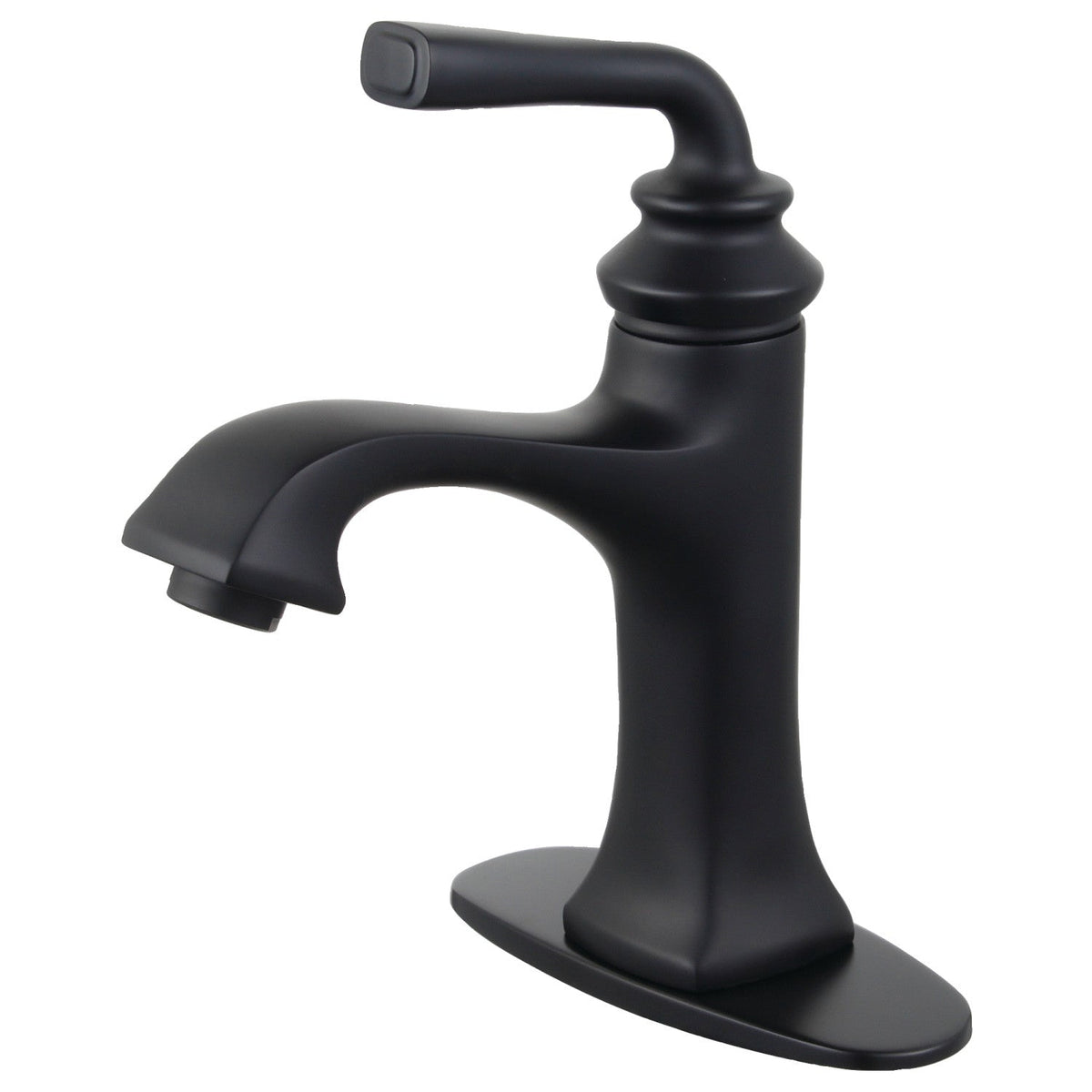 Restoration One-Handle Single-Hole Bathroom Faucet with Deck Plate and Push Pop-Up Drain in Matte Black