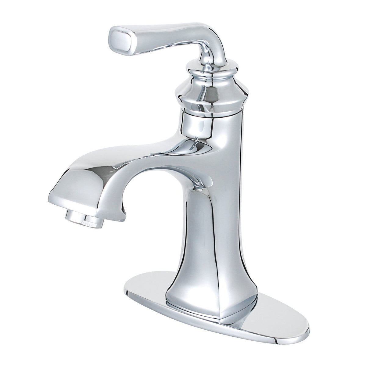 Restoration One-Handle Single-Hole Bathroom Faucet with Deck Plate and Push Pop-Up Drain in Polished Chrome