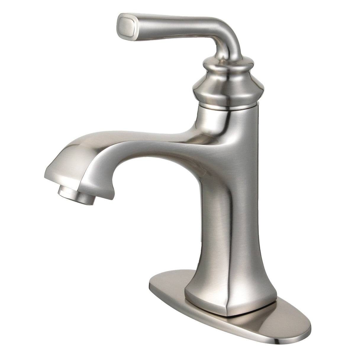 Restoration One-Handle Single-Hole Bathroom Faucet with Deck Plate and Push Pop-Up Drain in Brushed Nickel