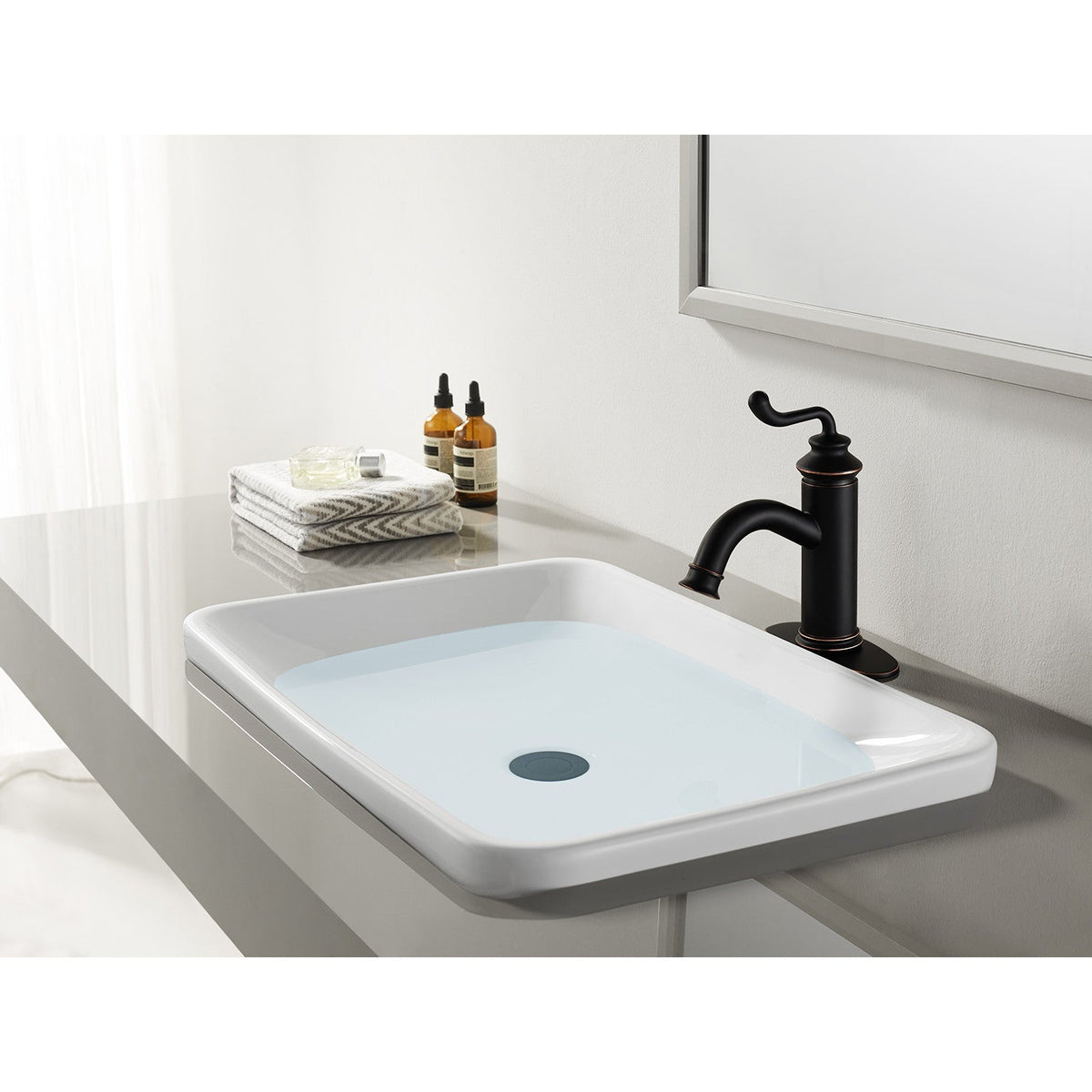 Royale One-Handle Single-Hole Bathroom Faucet with Deck Plate and Push Pop-Up Drain in Naples Bronze