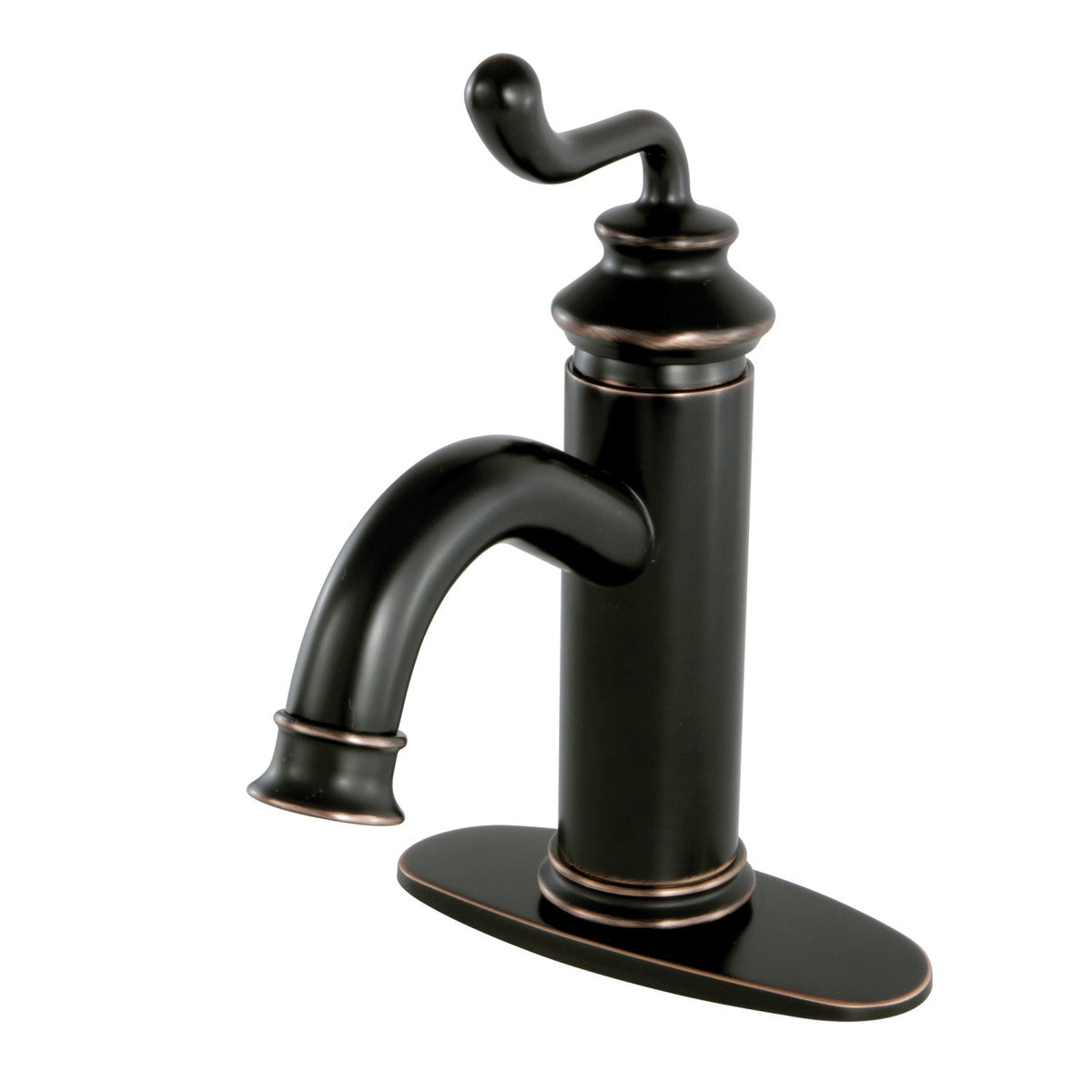 Royale One-Handle Single-Hole Bathroom Faucet with Deck Plate and Push Pop-Up Drain in Naples Bronze