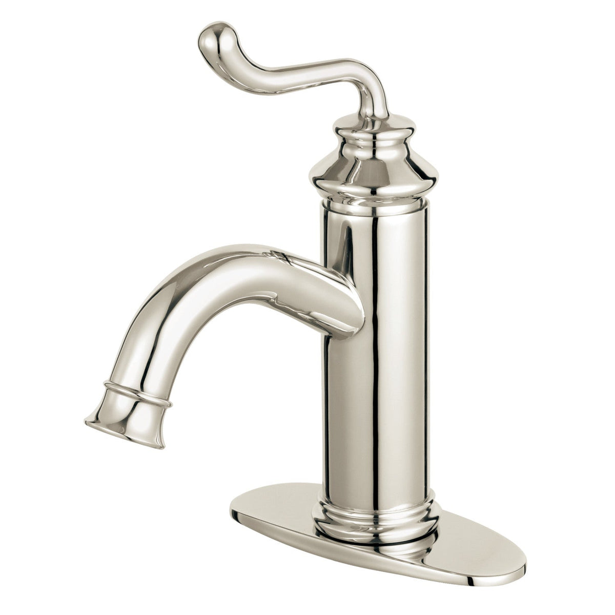 Royale One-Handle Single-Hole Bathroom Faucet with Deck Plate and Push Pop-Up Drain in Polished Nickel