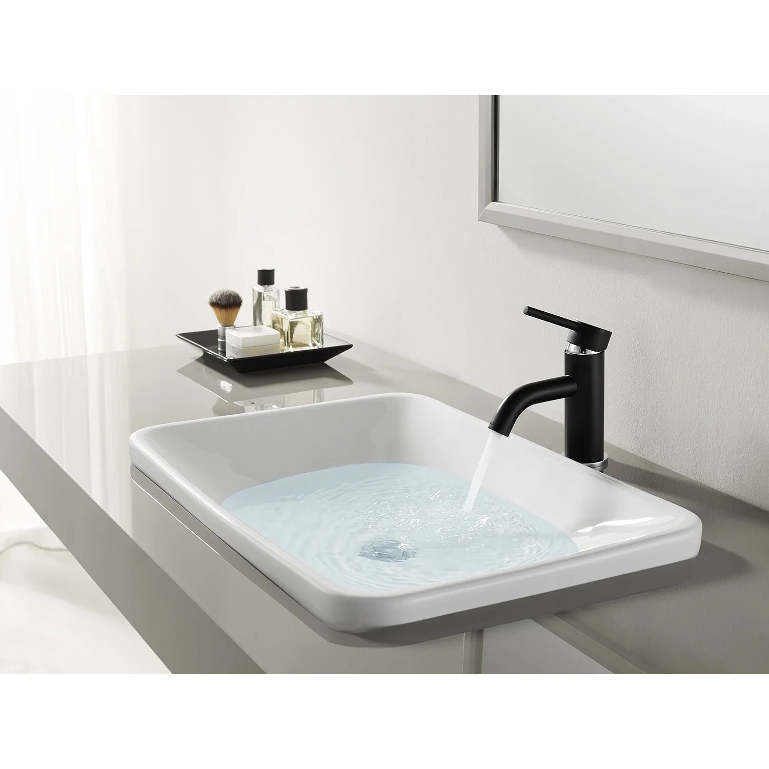 Matte black single-hole bathroom faucet with single handle and curved spout