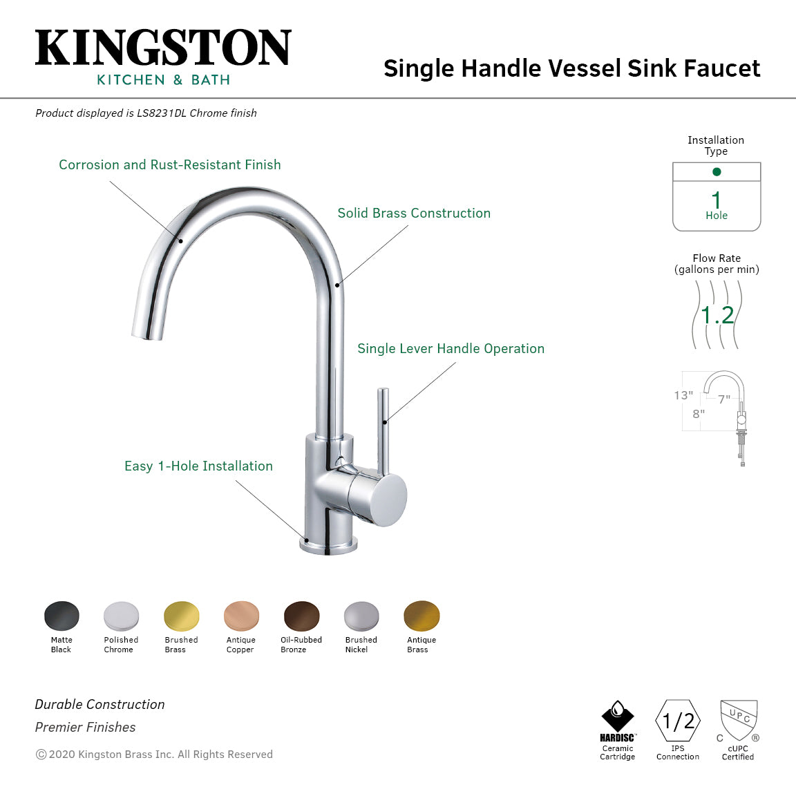 Fauceture Concord Single-Handle Vessel Sink Faucet in Brushed Brass