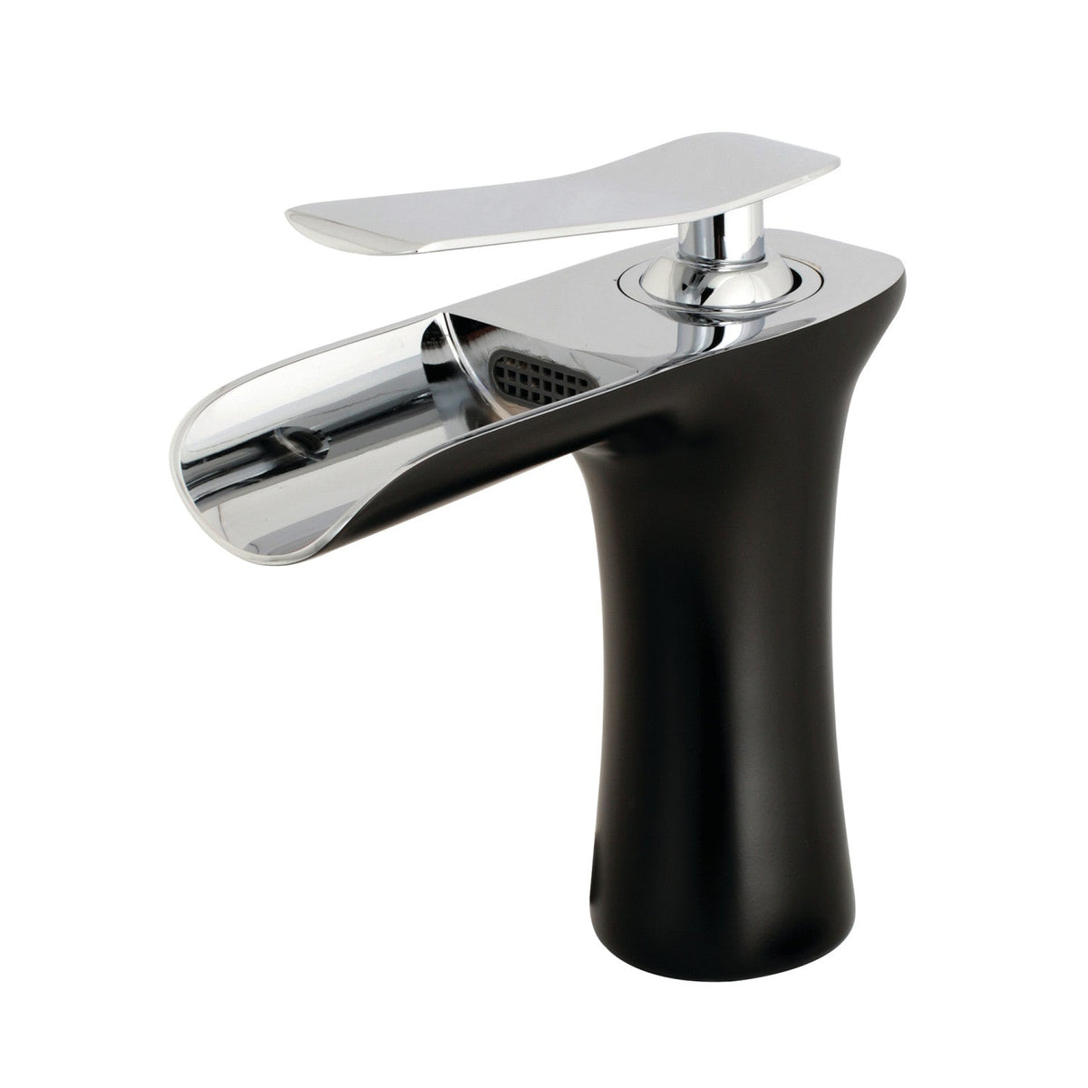 Executive One-Handle Single-Hole Bathroom Faucet with Push Pop-Up Drain in Matte Black/Polished Chrome