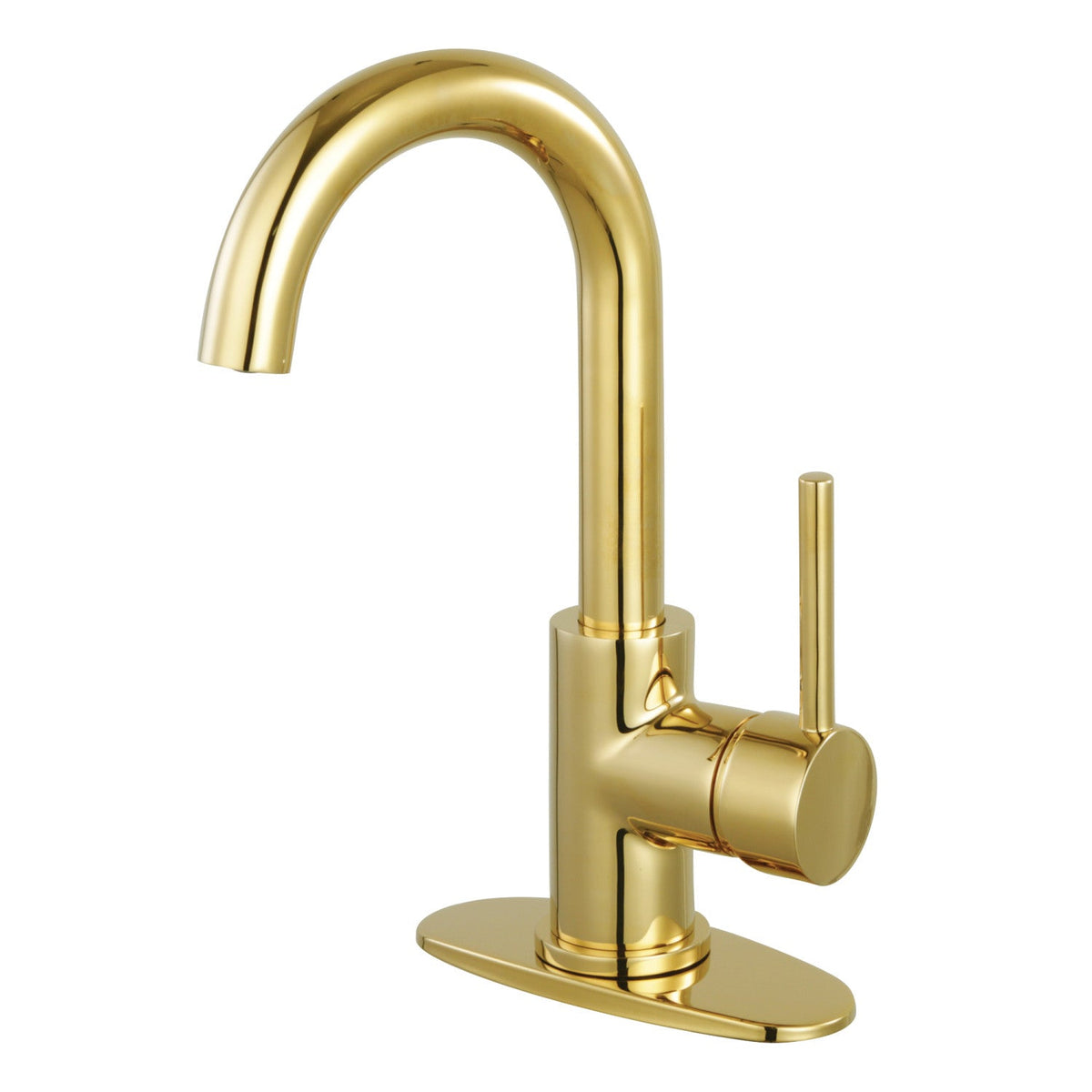 Concord One-Handle Single-Hole Bathroom Faucet with Deck Plate and Push Pop-Up Drain in Polished Brass