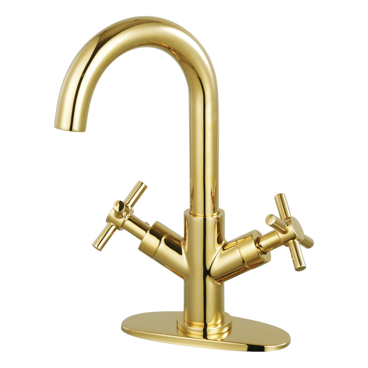 Concord Two-Handle Single-Hole Bathroom Faucet with Deck Plate and Push Pop-Up Drain in Polished Brass