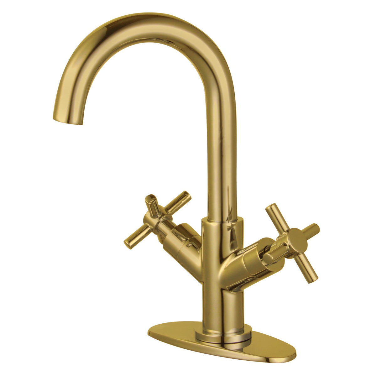 Concord Two-Handle Single-Hole Bathroom Faucet with Deck Plate and Push Pop-Up Drain in Brushed Brass