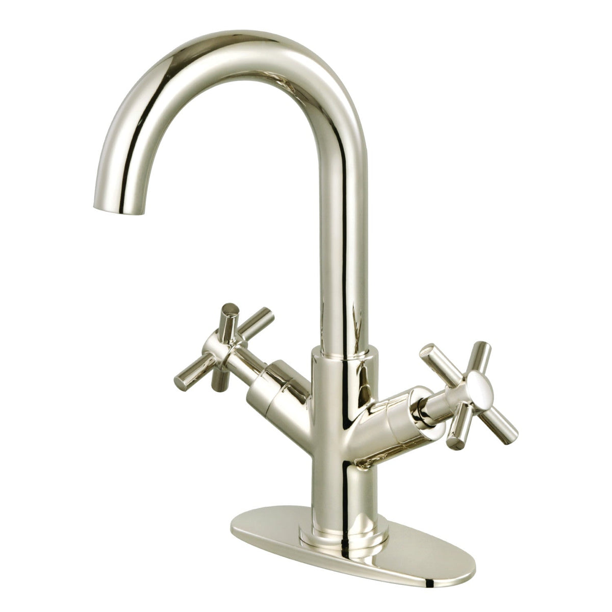 Concord Two-Handle Single-Hole Bathroom Faucet with Deck Plate and Push Pop-Up Drain in Polished Nickel
