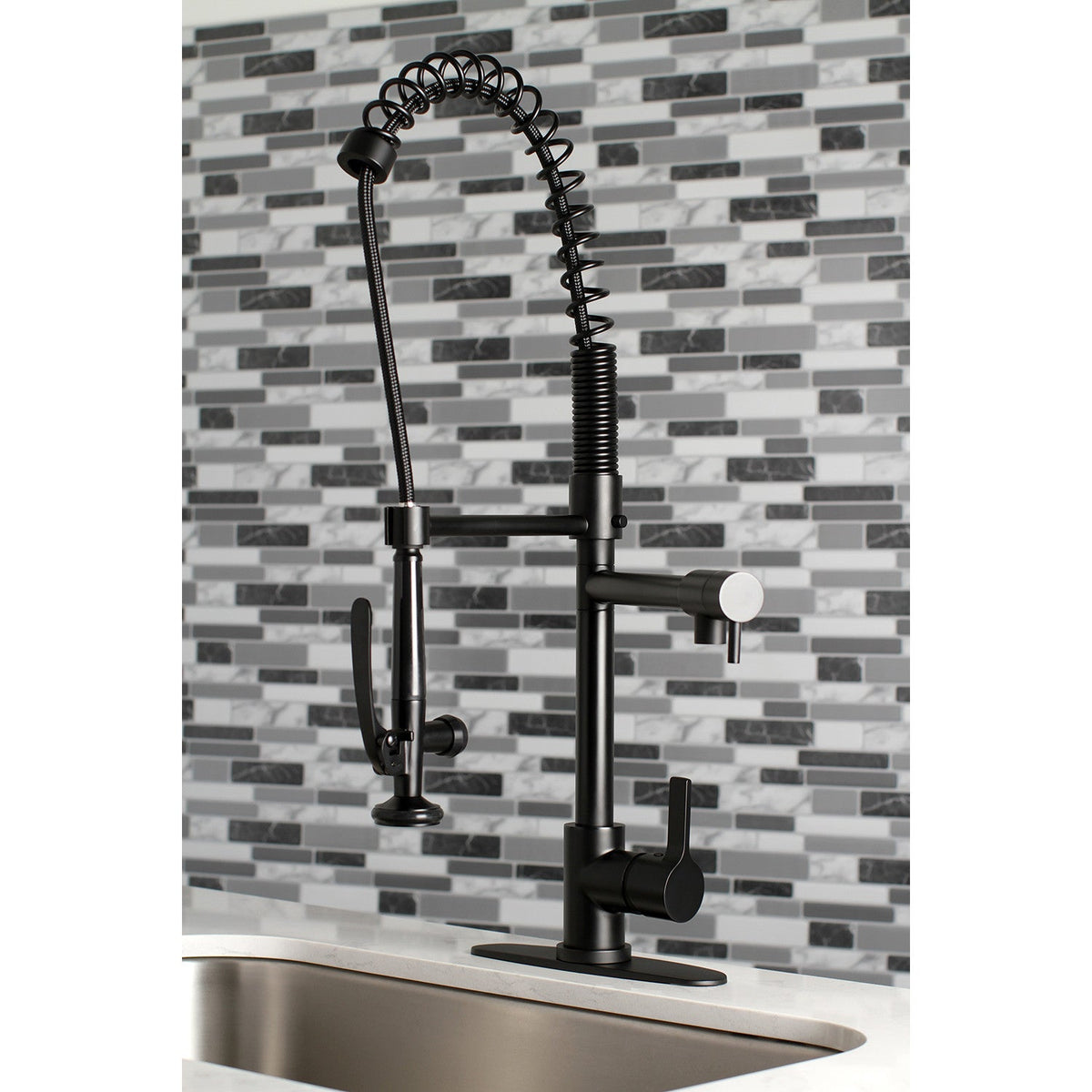 Gourmetier Continental Single-Handle Deck-Mount Pre-Rinse Kitchen Faucet with Pot Filler in Matte Black
