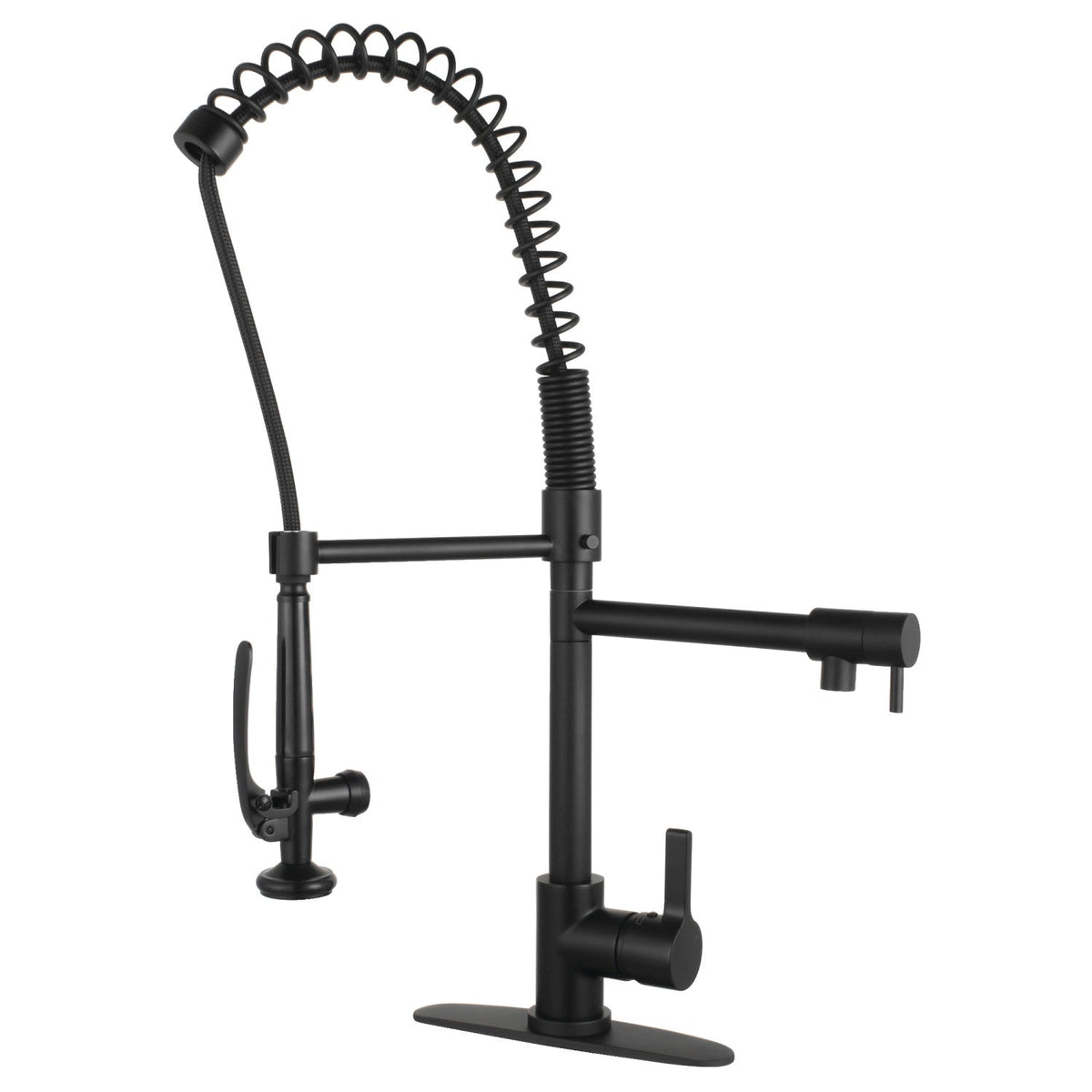 Gourmetier Continental Single-Handle Deck-Mount Pre-Rinse Kitchen Faucet with Pot Filler in Matte Black