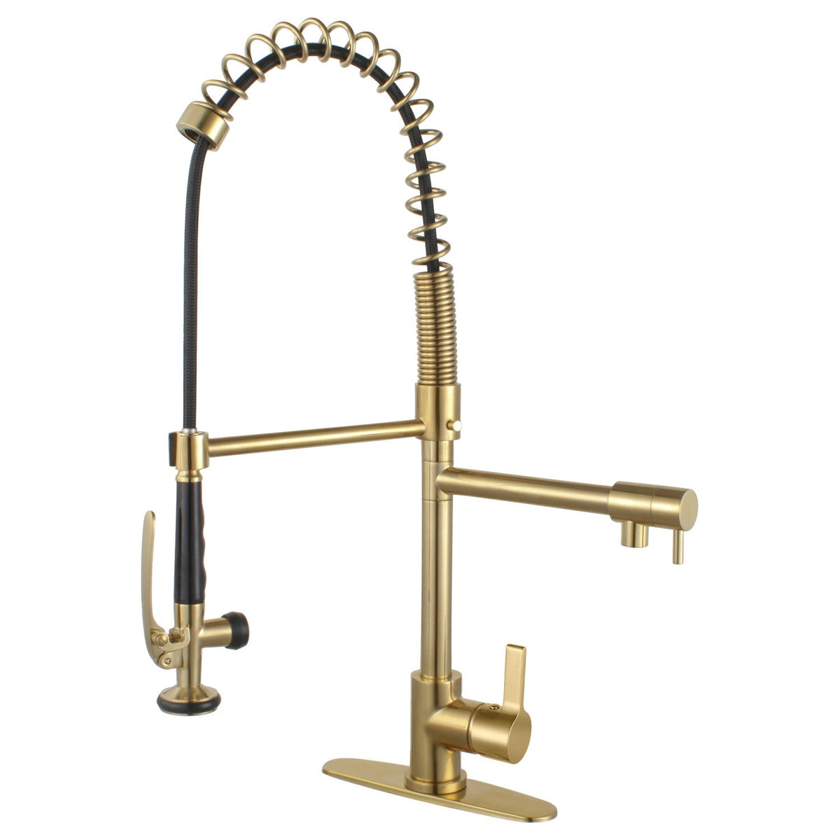 Gourmetier Continental Single-Handle Deck-Mount Pre-Rinse Kitchen Faucet with Pot Filler in Brushed Brass