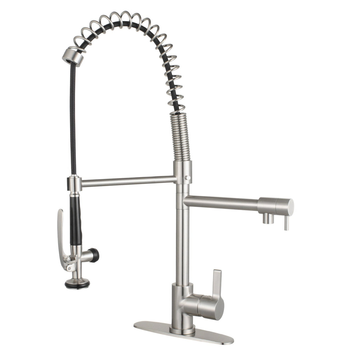 Gourmetier Continental Single-Handle Deck-Mount Pre-Rinse Kitchen Faucet with Pot Filler in Brushed Nickel