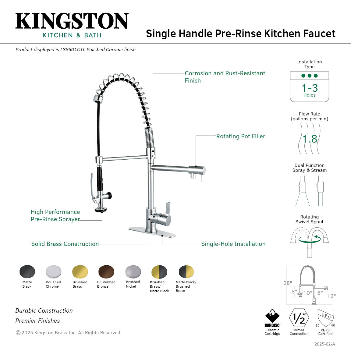 Gourmetier Continental Single-Handle Deck-Mount Pre-Rinse Kitchen Faucet with Pot Filler in Brushed Brass/Matte Black