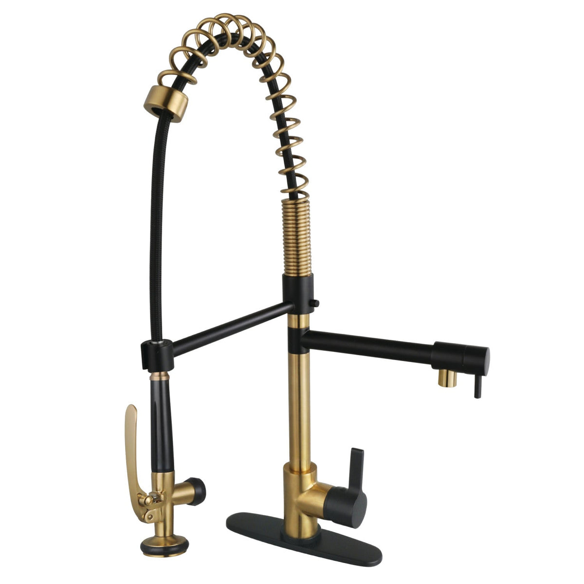 Gourmetier Continental Single-Handle Deck-Mount Pre-Rinse Kitchen Faucet with Pot Filler in Brushed Brass/Matte Black