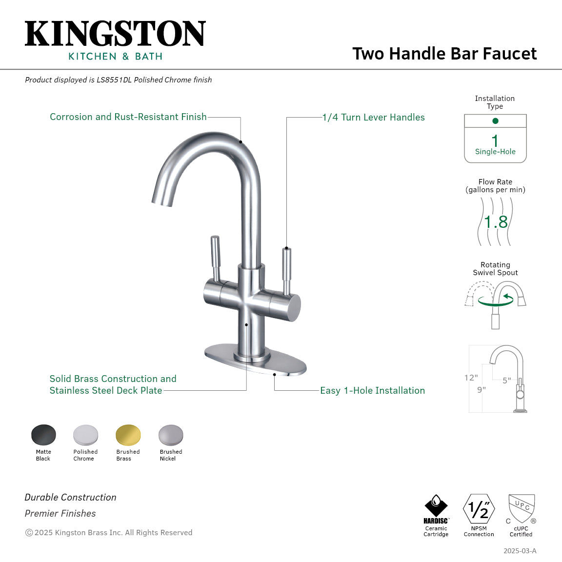Concord Double-Handle Bar Faucet in Matte Black