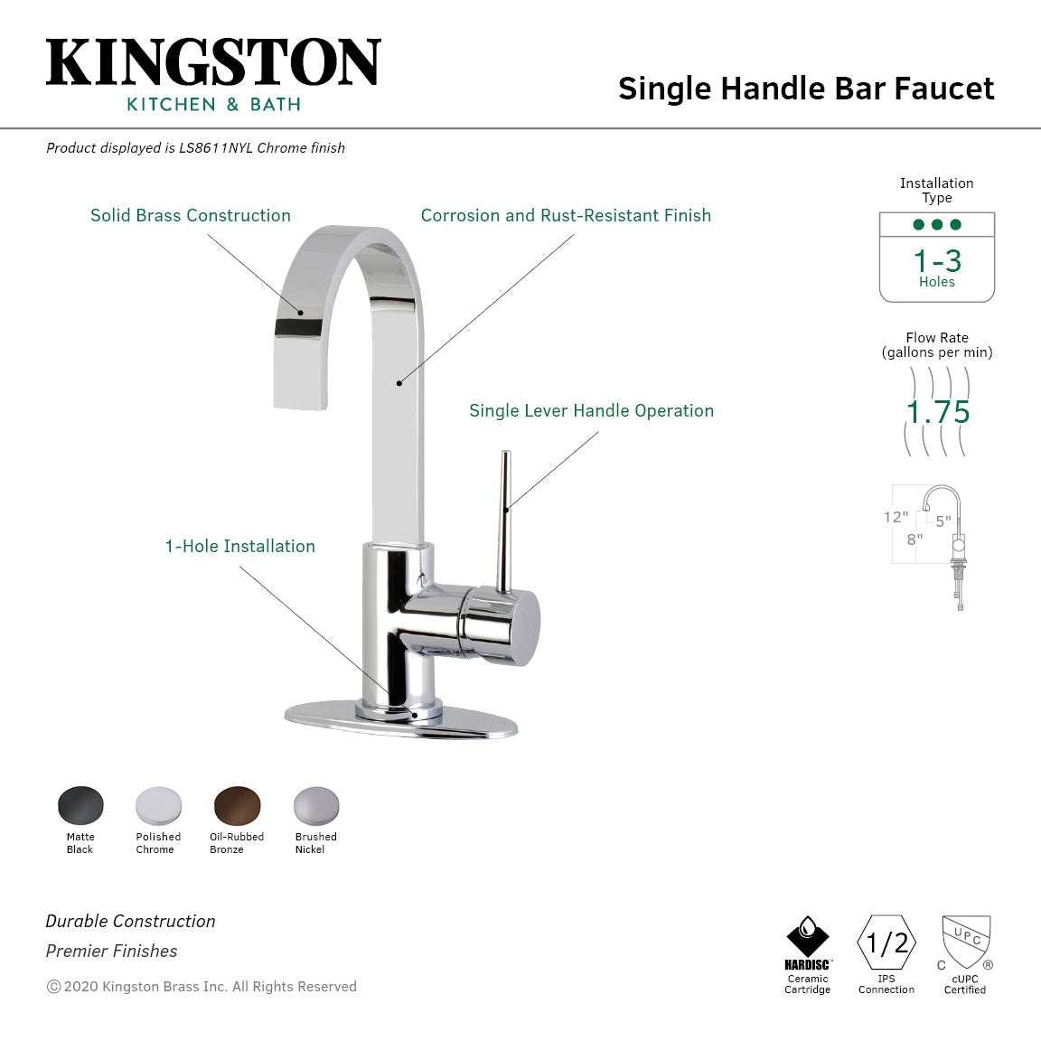 New York Single-Handle Bar Faucet in Brushed Nickel