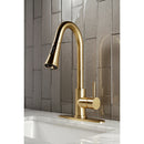 Kingston Brass Gourmetier Concord Single-Handle Pull-Down Kitchen Faucet, Brushed Brass (LS8723DL)