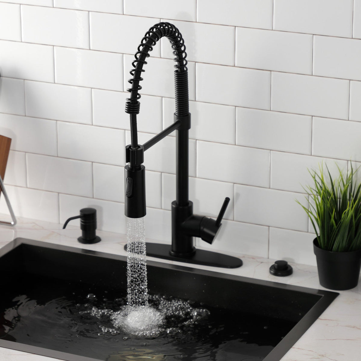 Gourmetier Concord Single-Handle Deck-Mount Pre-Rinse Kitchen Faucet in Matte Black