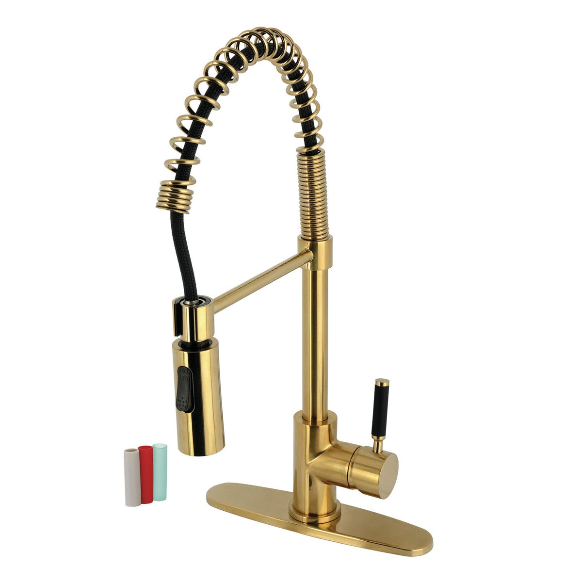 Kaiser Single-Handle 1-Hole Deck Mount Pre-Rinse Kitchen Faucet in Brushed Brass