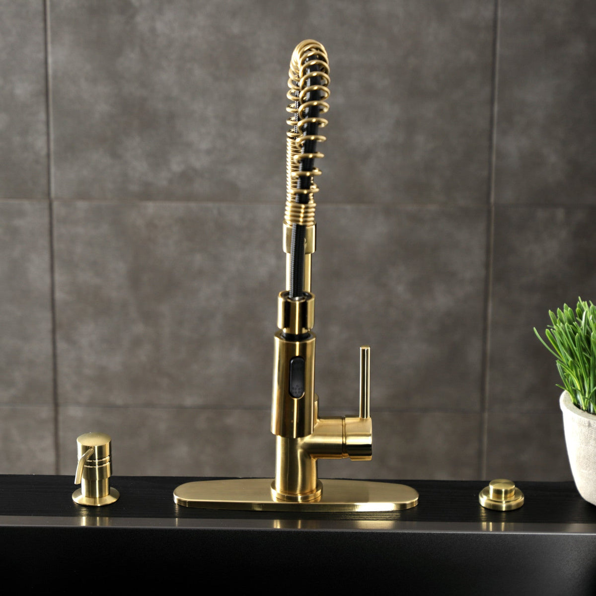 Gourmetier Concord Single-Handle Deck-Mount Pre-Rinse Kitchen Faucet in Brushed Brass