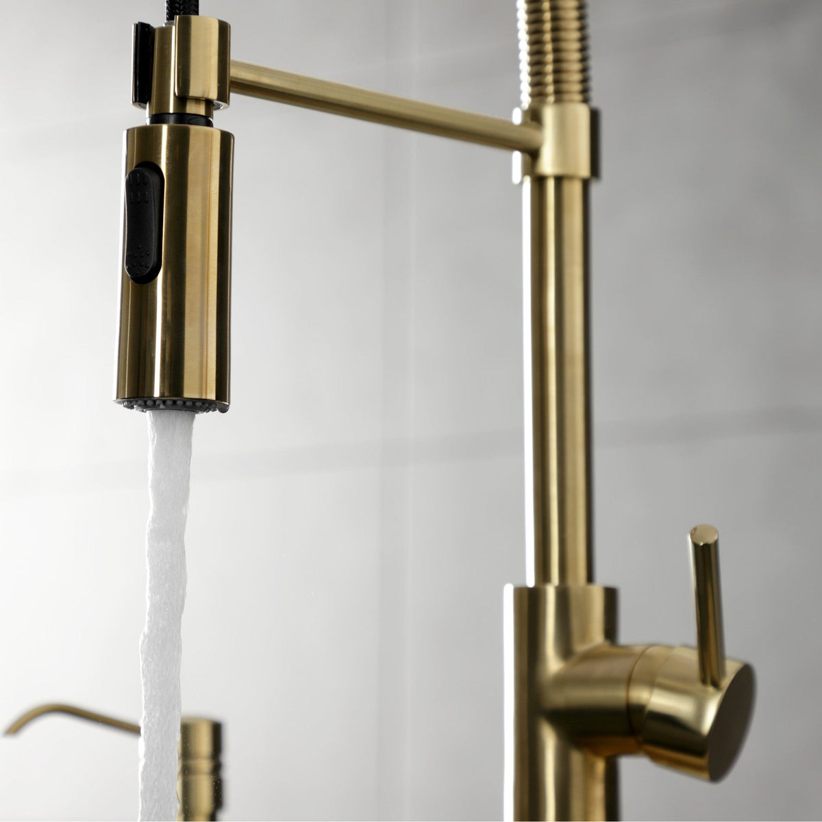 Gourmetier Concord Single-Handle Deck-Mount Pre-Rinse Kitchen Faucet in Brushed Brass