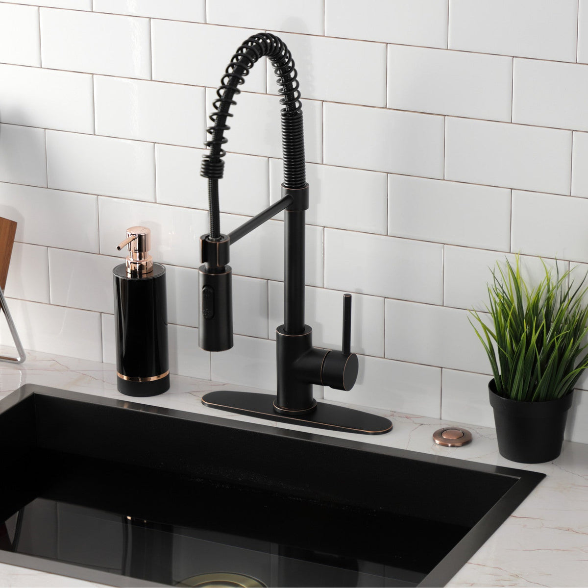 Gourmetier Concord Single-Handle Deck-Mount Pre-Rinse Kitchen Faucet in Naples Bronze