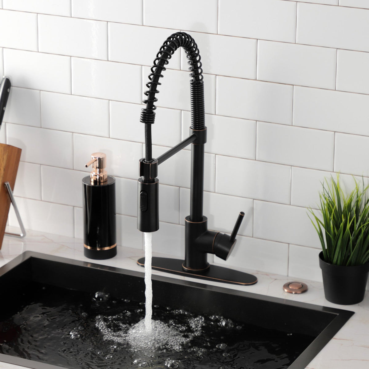 Gourmetier Concord Single-Handle Deck-Mount Pre-Rinse Kitchen Faucet in Naples Bronze