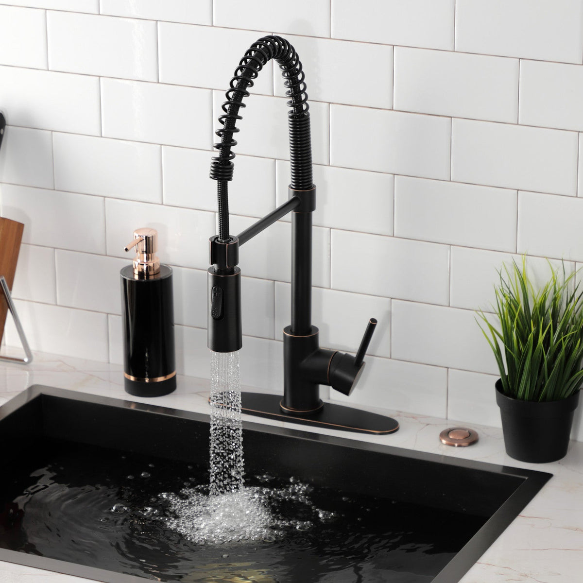Gourmetier Concord Single-Handle Deck-Mount Pre-Rinse Kitchen Faucet in Naples Bronze