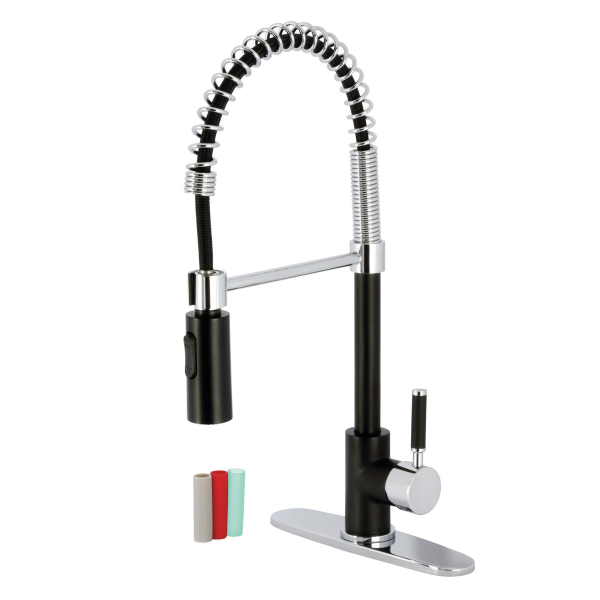 Gourmetier Kaiser Single-Handle Deck-Mount Pre-Rinse Kitchen Faucet in Matte Black/Polished Chrome