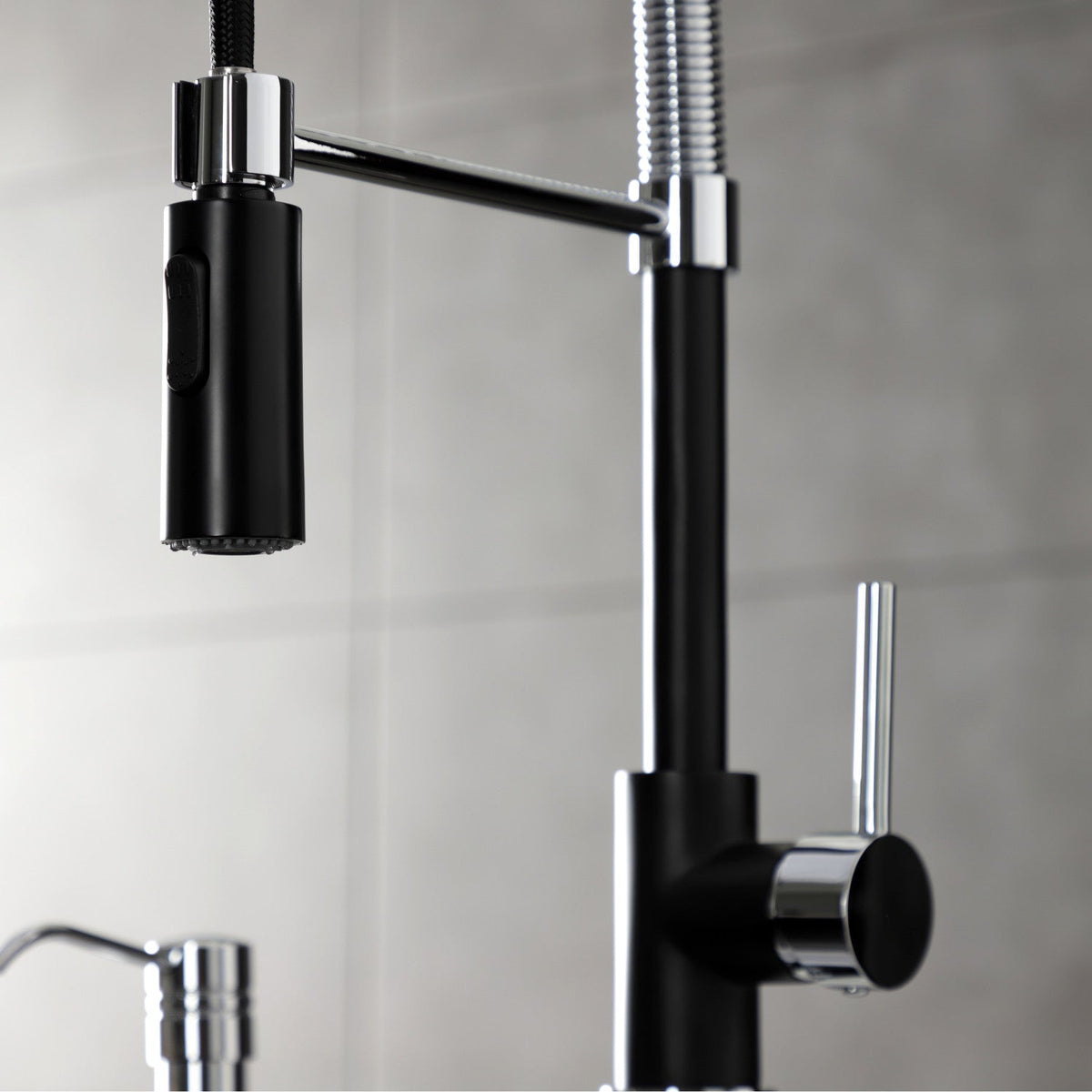 Gourmetier Concord Single-Handle Deck-Mount Pre-Rinse Kitchen Faucet in Matte Black/Polished Chrome