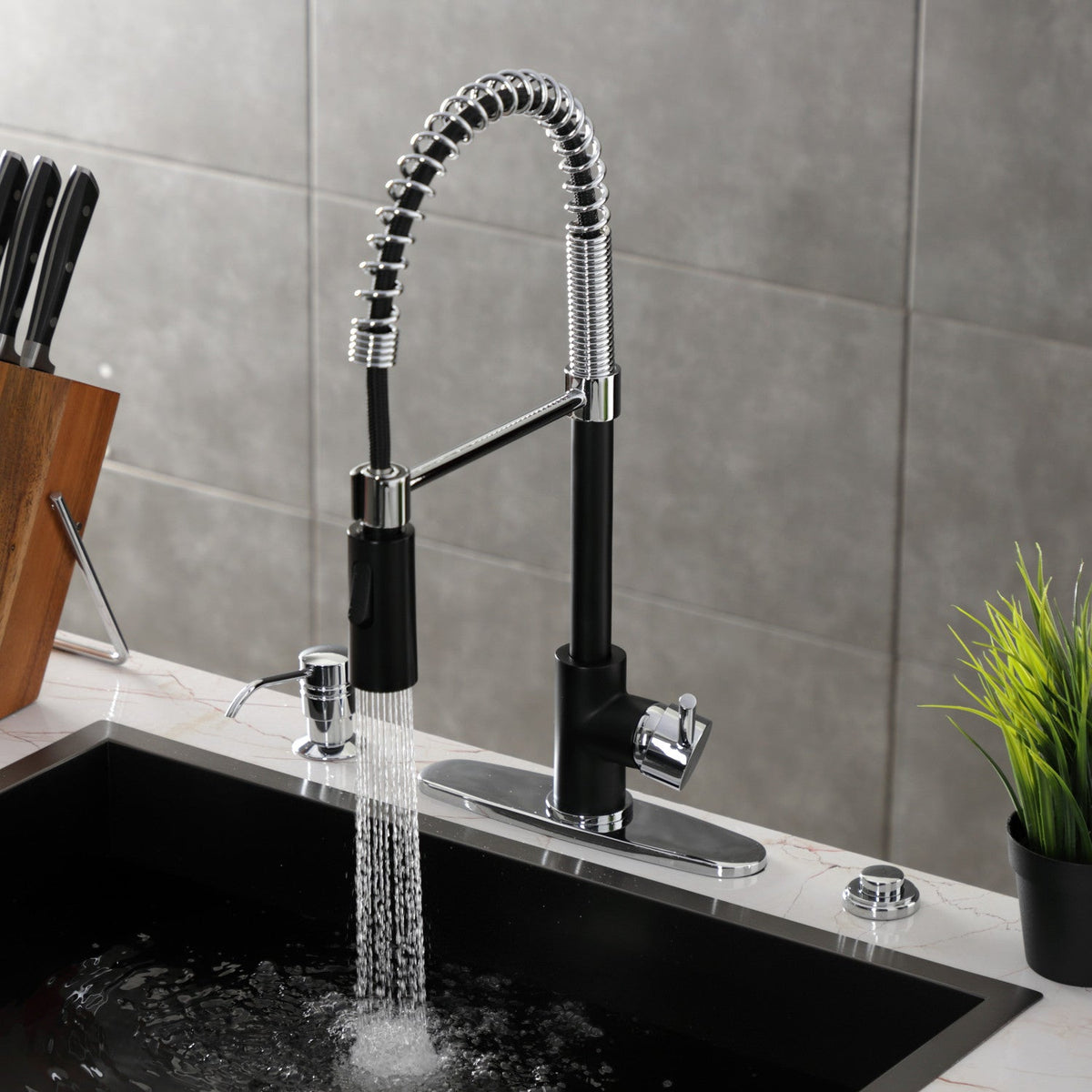 Gourmetier Concord Single-Handle Deck-Mount Pre-Rinse Kitchen Faucet in Matte Black/Polished Chrome
