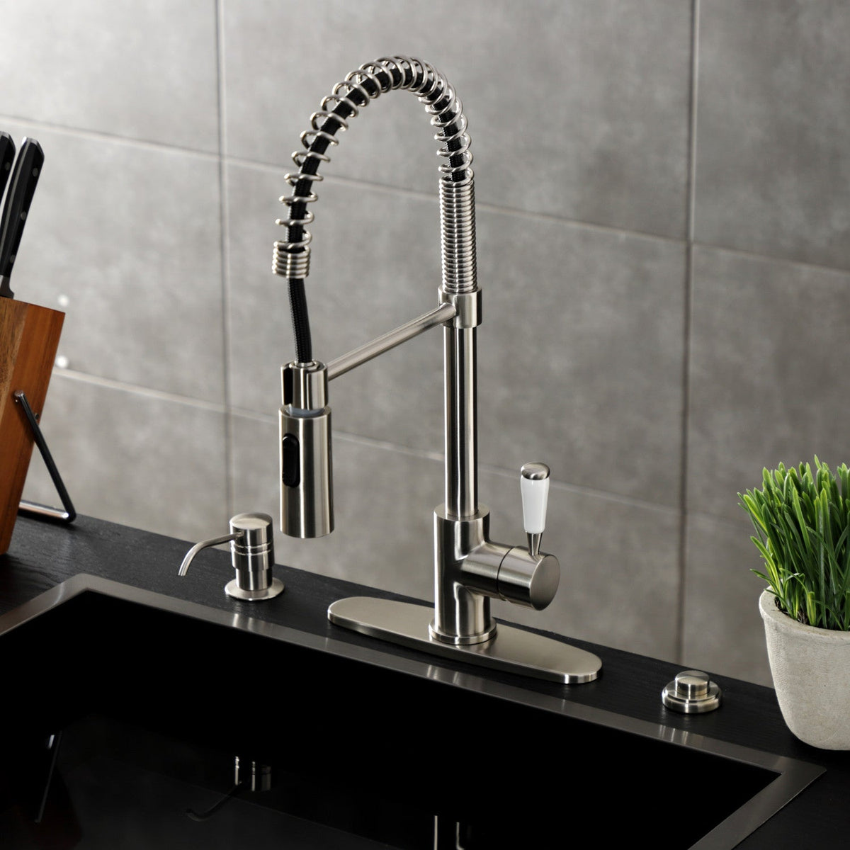 Gourmetier Paris Single-Handle Deck-Mount Pre-Rinse Kitchen Faucet in Brushed Nickel
