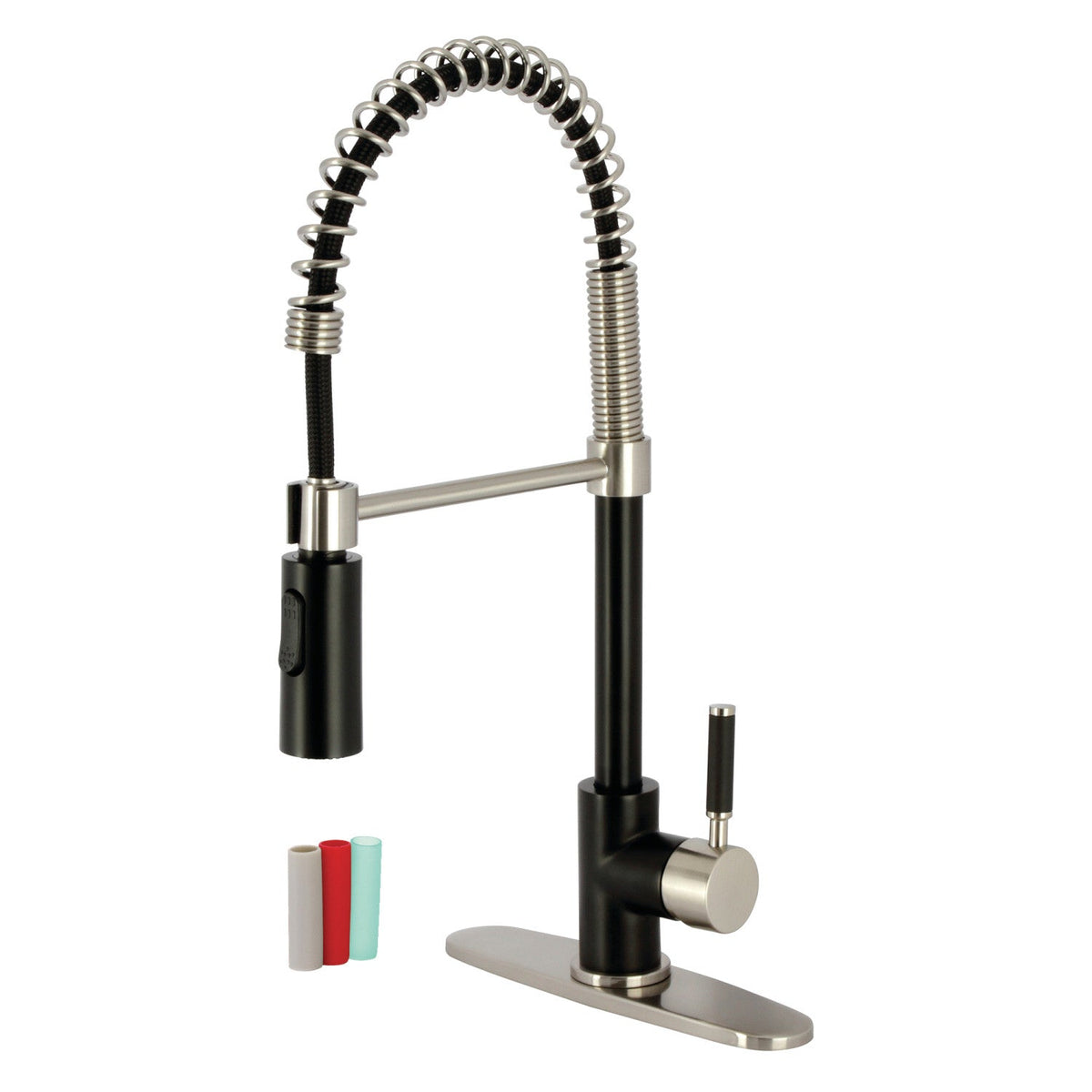 Gourmetier Kaiser Single-Handle Deck-Mount Pre-Rinse Kitchen Faucet in Matte Black/Brushed Nickel