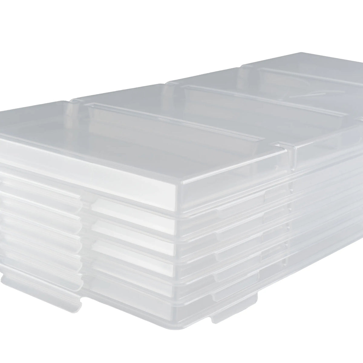 Clear plastic freeze-drying tray lids with snap-fit edges, large size