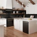 Forno Espresso 4-Piece Appliance Package - 30-Inch Electric Range, Under Cabinet Range Hood, Refrigerator and Dishwasher in Black with Antique Brass Trim