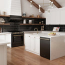 Forno 5-Piece Appliance Package - 30-Inch Electric Range, Under Cabinet Range Hood, Refrigerator, Dishwasher, and 24-Inch Microwave Oven in Black with Antique Brass Trim