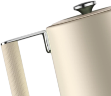 Pearl white electric kettle with textured grip handle and lid