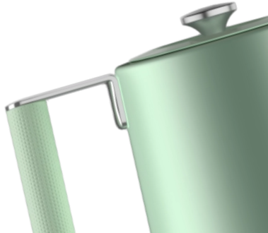 Sage green electric kettle with textured handle and lid
