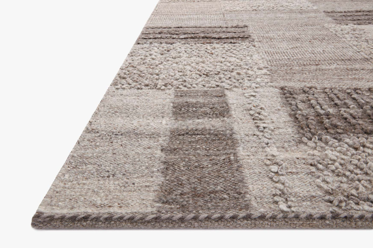 Charcoal and dove abstract square area rug, textured loop pile