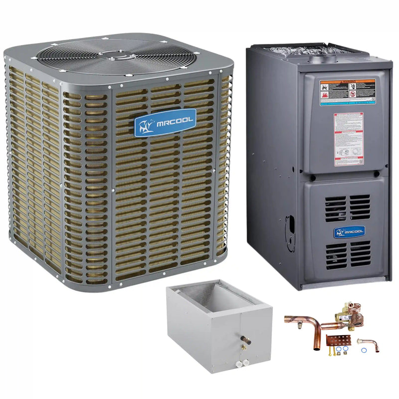 MRCOOL ProDirect - Central Heat Pump & Gas Furnace Split System - 1.5 Ton, 18K BTU, 80% AFUE - 17.5" Cabinet - Downflow