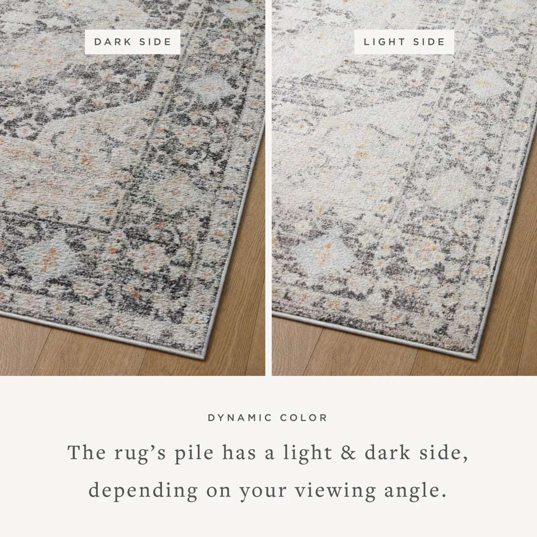 Two-tone abstract rug showing lighter and darker pile areas for dynamic color.