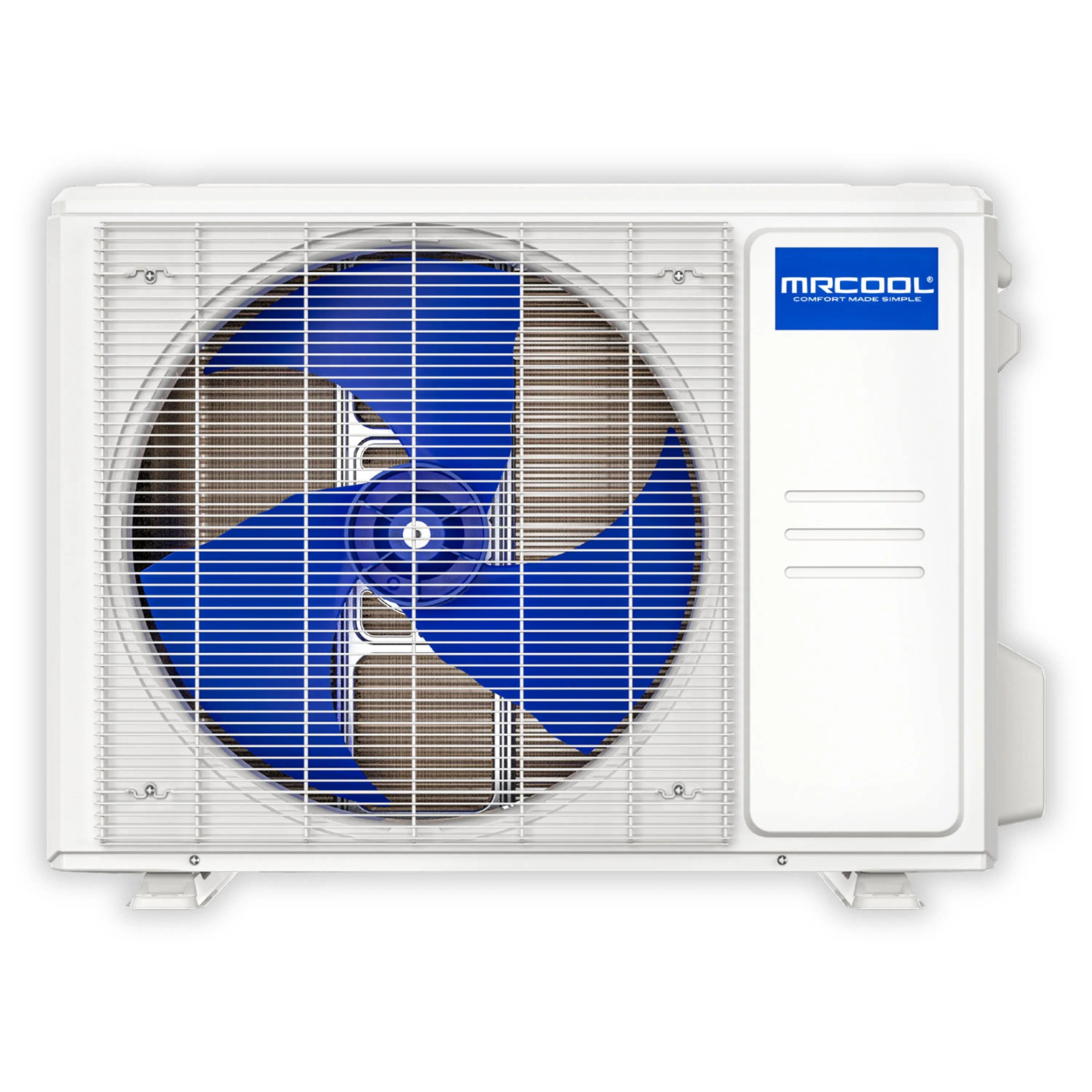 Outdoor mini split condenser cutaway with visible fan inside the white housing