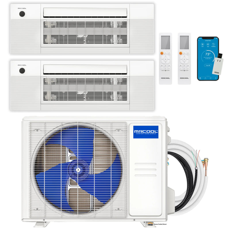 MRCOOL DIY 5th Gen Mini Split - 2-Zone 27,000 BTU Ductless Air Conditioner and Heat Pump Condenser with 18K + 9K Ceiling Cassette Air Handlers