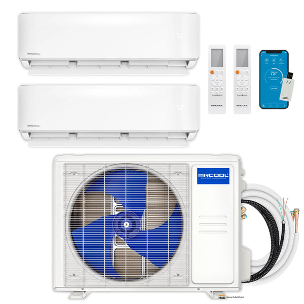 MRCOOL DIY 5th Gen Mini Split - 2-Zone 27,000 BTU Ductless Air Conditioner and Heat Pump Condenser with 9K + 6K Wall Mount Air Handlers