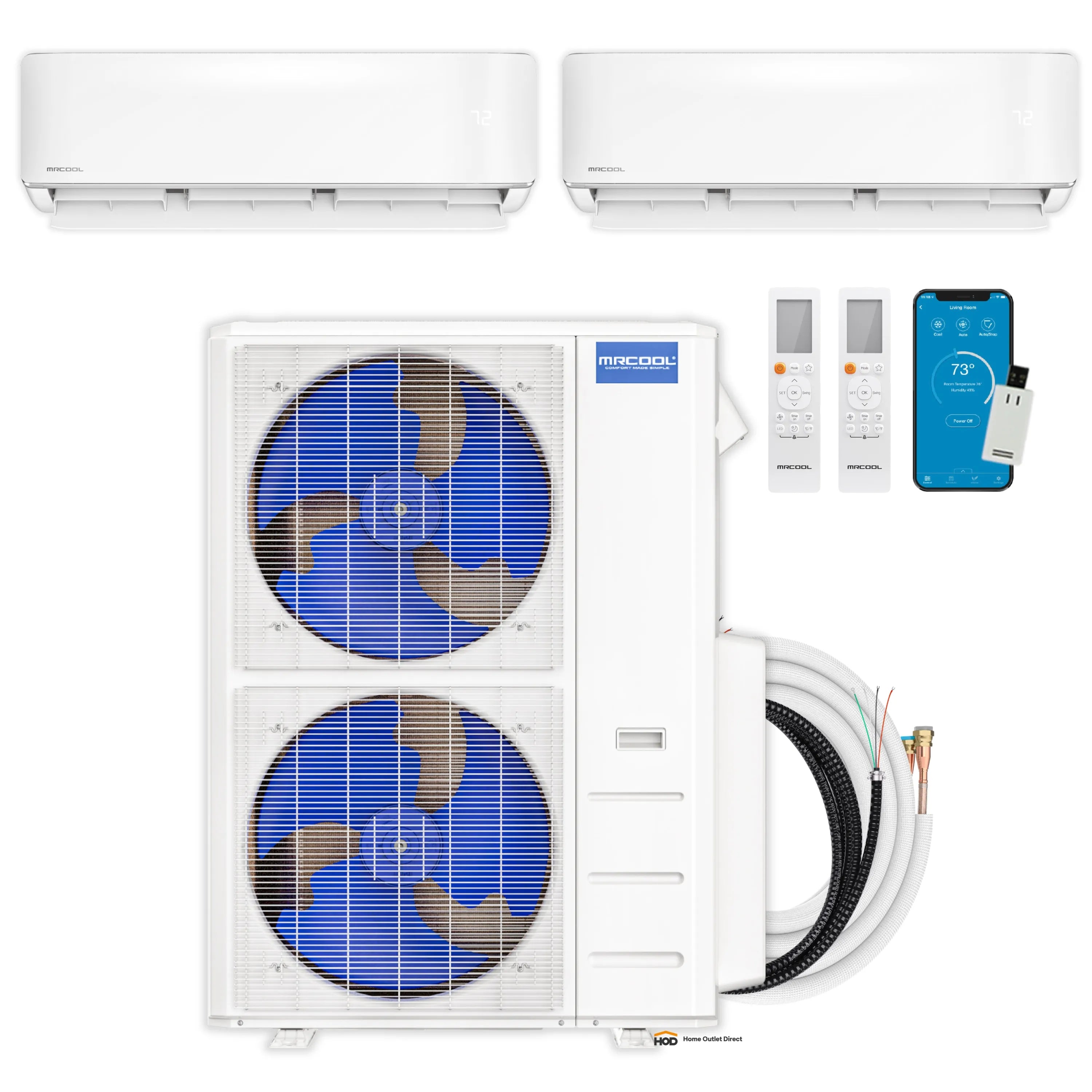 MRCOOL ductless mini split system with two wall air handlers and outdoor condenser